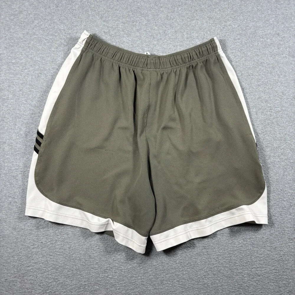 Vtg 90s Adidas Shorts Mens Large Olive Green Cream Mesh 3 Stripe Athletic Baggy